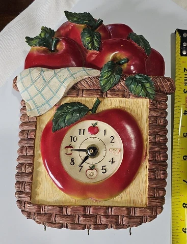 VTG Resin Apple Basket Shaped Kitchen Quartz Clock, Plays Music On Hour Cover