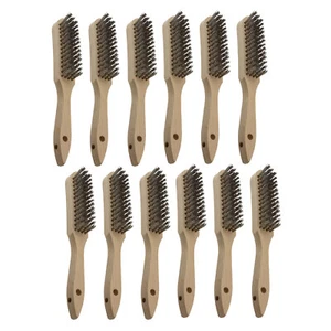 12 x Stainless Steel Wire Brush - Wooden Handle 4 Row S/S TO-3212 - Picture 1 of 4