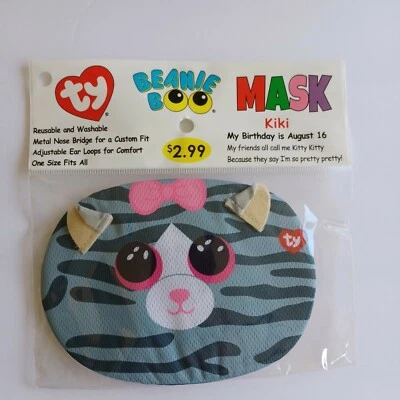 2020 TY Beanie Boo Children Face Mask Covering Reusable Washable KIKI the Cat - Image 1 of 2