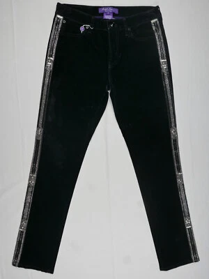 Pantalones Ralph Lauren Etiqueta Púrpura Negro Terciopelo Cristales Italia RARO NUEVO CON ETIQUETAS 27 Foto 1 de 4