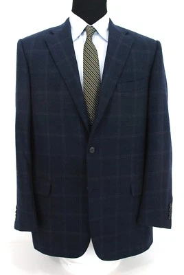 Chaqueta Abrigo Deportivo Corneliani 3Btn Azul Marino Marrón Cuadros Lana Cachemira 42L Foto 1 de 4