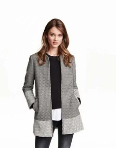 H&M Women's White/Black Open Front Casual Blazer Jacket Coat Size US 10 EU 40 - Picture 1 of 10