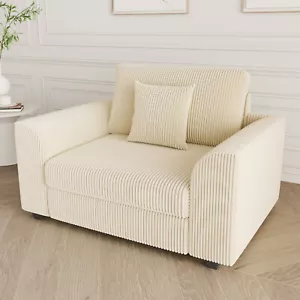 Ufurniture 1 Seater Sofa Corduroy Armchair Couch Lounge Sofa with Cushion Beige - Picture 1 of 6