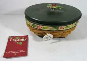 Longaberger 2011 LITTLE HOLLY BERRY Basket w/ Liner Protector Tie-on Wood Lid - Picture 1 of 4