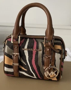 Michael Kors Bedford Legacy Extra-Small Metallic Zebra Logo Duffle Crossbody Bag - Picture 1 of 9