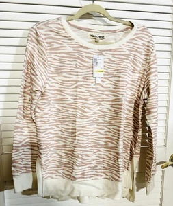Wallflower Women’s M Zebra Animal Print Sweatshirt Beige Tan Soft Comfy NWT - Picture 1 of 14