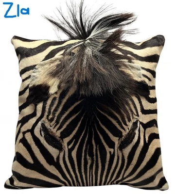 ALMOHADA/COJÍN DE PIEL DE CEBRA GENUINO con respaldo de cuero de gamuza - 16" EXCELENTE Foto 1 de 3