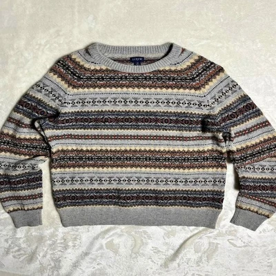 J Crew Lambswool Fair Isle Sweater Mens M Blue Brown Pullover Jumper Fall Winter - Image 1 of 4