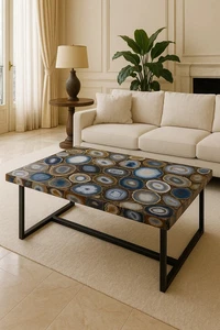 Luxury Agate Sofa Console Table – Handmade Mosaic Inlay – Stone Art Furniture - Picture 1 of 9