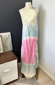 Jorando Hand Painted Silk One Shoulder Dress Watercolor Asymmetrical Hem Boho 12 - Picture 1 of 23