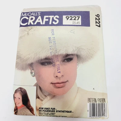 McCall's 9227 Unisex Faux Fur Hat Vest Ear Muffs Scarf Vintage sewing pattern - Image 1 of 3