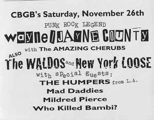 Wayne / Jayne County CBGB NYC Flyer Punk Rock Waldo’s New York lose 1990er selten - Bild 1 von 2