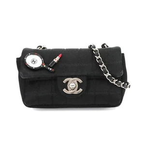 CHANEL Chocolate bar Lipstick Mini Chain Shoulder Bag Satin Black 90281971 - Picture 1 of 11