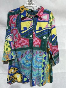 Vintage Lauren Ralph Lauren Women 3X Artsy Abstract Art to Wear Button Up Shirt - Picture 1 of 5