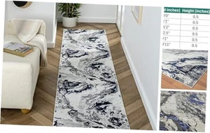 Abstract Marble Blue 2X8 Area Rug - Picture 1 of 6