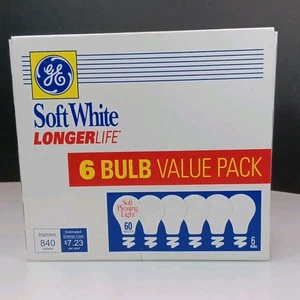 6 GE Light Bulbs, 60 Watt, Soft White, LONGER Life A19 BULBS-NEW - Picture 1 of 12