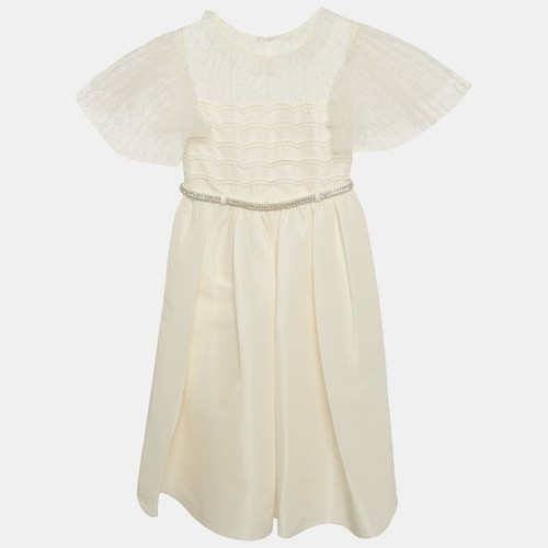 OFF WHITE Abito con cintura autoritratto bianco sporco in raso e tulle borchie 3 4 anni