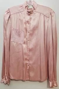 Jessica's Gunnies San Francisco Pink Satin Button Down Vintage Blouse Prairie - Picture 1 of 11