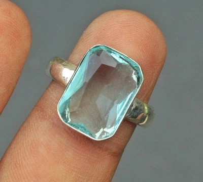 Aquamarine Gemstone 925 Sterling Silver Ring Handmade Jewelry Ring For Gift - Image 1 of 4