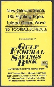 RARO 1985 New Orleans Saints NFL calendario de fútbol!!! Gulf Federal Savings - Imagen 1 de 2