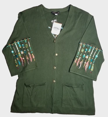 Cárdigan Suéter Tejido Artístico Usable Bob Mackie Nativo Azteca Atrapasueños Talla 1X Foto 1 de 4