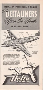 Pubblicità Stampa Delta Air Lines Vintage 1946 Super Deltaliners 44 passeggeri aereo - Foto 1 di 1