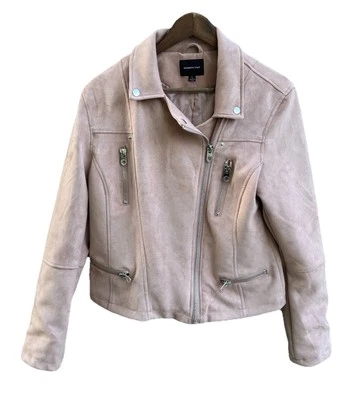 Members Only Womens Light Pink Suede Moto Jacket with padded lining Large - Image 1 of 4