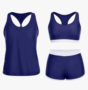 Yonique 3 Piece Athletic Tankini Swimsuits for Women with Shorts Swim Tank Tops  - Picture 1 of 13
