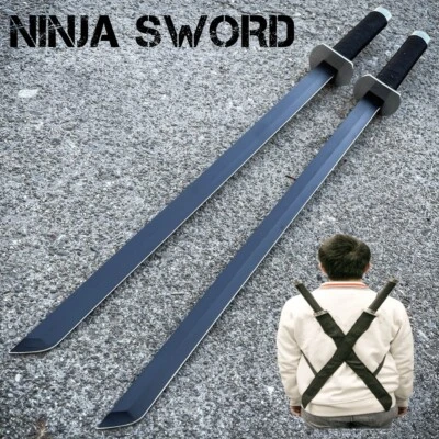 2 PC Double Twin Ninja Samurai Machete Tanto Blade Sword Katana w/ Back Sheath - Image 1 of 4