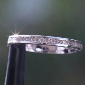 Round Cut VVS1/D Diamond Half Eternity Wedding Band 14K White Gold Over Size J-T - Picture 1 of 8