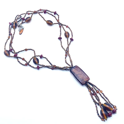 Women's Vintage Amber Y- Necklace Layered Brown 23" Adjustable Mother's Day - Image 1 of 4