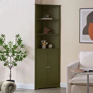 Kings Brand Furniture Tall Corner Cabinet with 2 Doors & 5 Shelves, Avocado - Picture 1 of 6