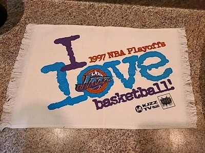 Vintage Utah Jazz NBA Towel John Stockton Jeff Hornacek Playoffs 1997 (A6) - Image 1 of 4