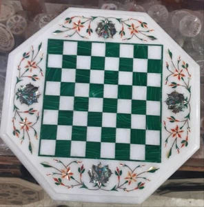 malachite chess board, Marble chess top, inlay stone chess set, home decors gift - Picture 1 of 5