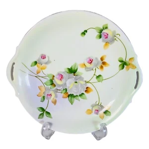 Nagoya Seito Sho Nippon Hand Painted Porcelain 2 Handle Plate Pink Roses 10.5 In - Picture 1 of 12