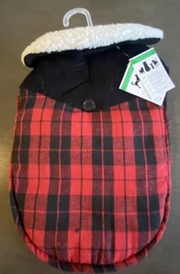 SIMPLY WAG GIACCA/CAPPOTTO FODERATO IN PILE A QUADRI ROSSO NERO cucciolo/cane XSMALL - Foto 1 di 4