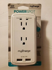 MyCharge PowerSpot Protector contra sobretensiones pestaña de pared con 2 tomas de CA y 2 puertos USB Nuevo - Imagen 1 de 6