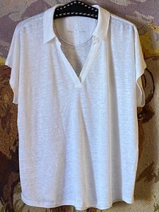 NWT Tommy Bahama Whomens Linnea Johnny Collar White Tee Sz L Linen - Picture 1 of 13