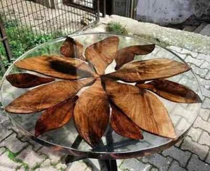24" Round transparent Epoxy Resin Table – wooden flower Luxury Design - Picture 1 of 13