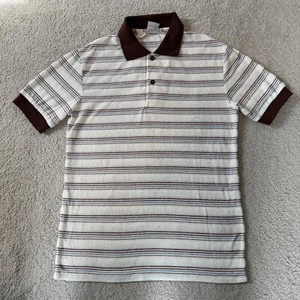 Vintage 60’s/70's Men’s XS Alfie Terry Cloth Style Striped Fleece Polo Shirt - Picture 1 of 8