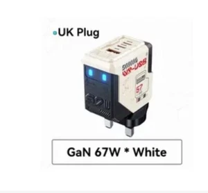 Cargador inteligente 67W GaN USB-C rápido tipo C enchufe Reino Unido cargador de pared adaptador tecnológico GaN - Imagen 1 de 1