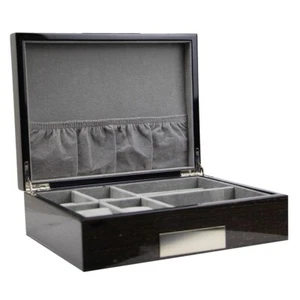 Decorebay Executive Wenge Black Piano Pattern Watch and Cufflink Jewelry Box - Picture 1 of 8