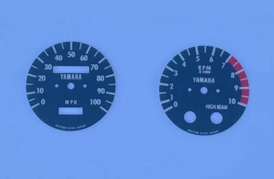 1974 YAMAHA DT360 enduro tachometer and speedometer face plates - Image 1 of 3