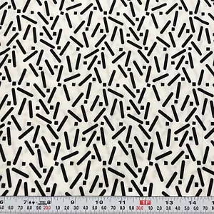 Dashes Squares Faye Burgos Marcus Fabrics Black & White Cotton Remnant 10" x 43" - Picture 1 of 2