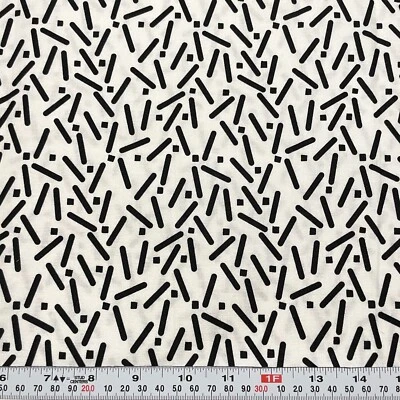 Dashes Squares Faye Burgos Marcus Fabrics Black & White Cotton Remnant 10" x 43" - Image 1 of 2