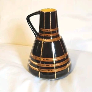 Vintage Germany Pottery Bottle Vase Dümler & Breiden 310 15 Black Gold Trim - Picture 1 of 9