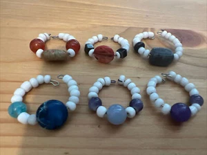 Handmade Set Of 6 Wine Glass Charms, Stone Bead, Spring Wire (No Annoying Clasp) - Picture 1 of 3