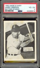 1950 Hage's Dairy Baseball H. Simpson PSA 4 (Highest and only PSA graded card)