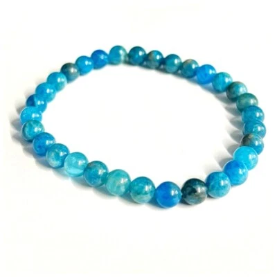 Apatite Crystal Bead Bracelet 6mm Blue Healing Stones Men Womens Gift - Image 1 of 3