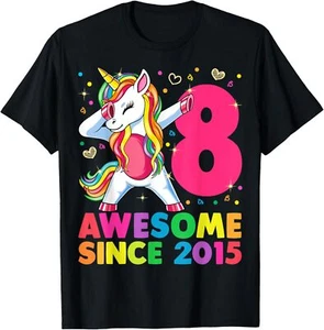 8 Years Old Unicorn Dabbing 8th Birthday Girl Unicorn Party T-Shirt Hoodie - Picture 1 of 17